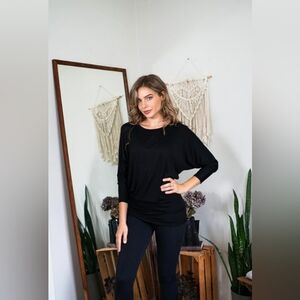 NWOT Free To Live Black 3/4 Sleeve Relaxed Tunic Top, Size Large